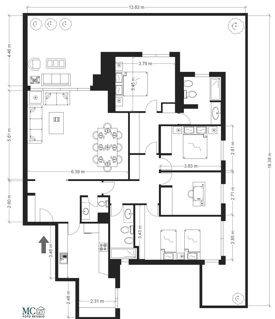 plano 2d para idealista, fotocasa, habitaclia, planos de arquitectura inmobiliaria. Planos acotados en 2d en Madrid.