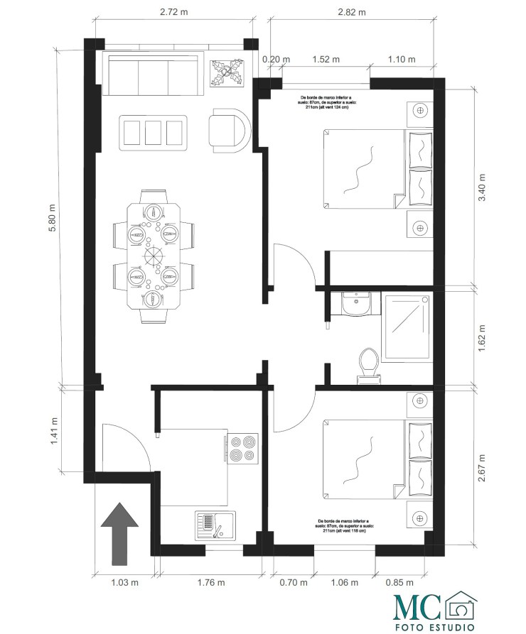 Plano 2D de oficina diáfana San Sebastián de los Reyes, distribución comercial