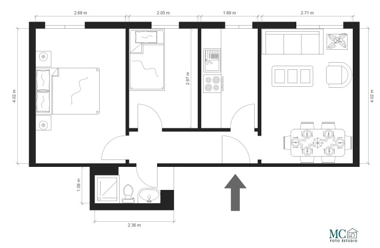 Plano 2D acotado piso centro Madrid Idealista, distribución vivienda profesional